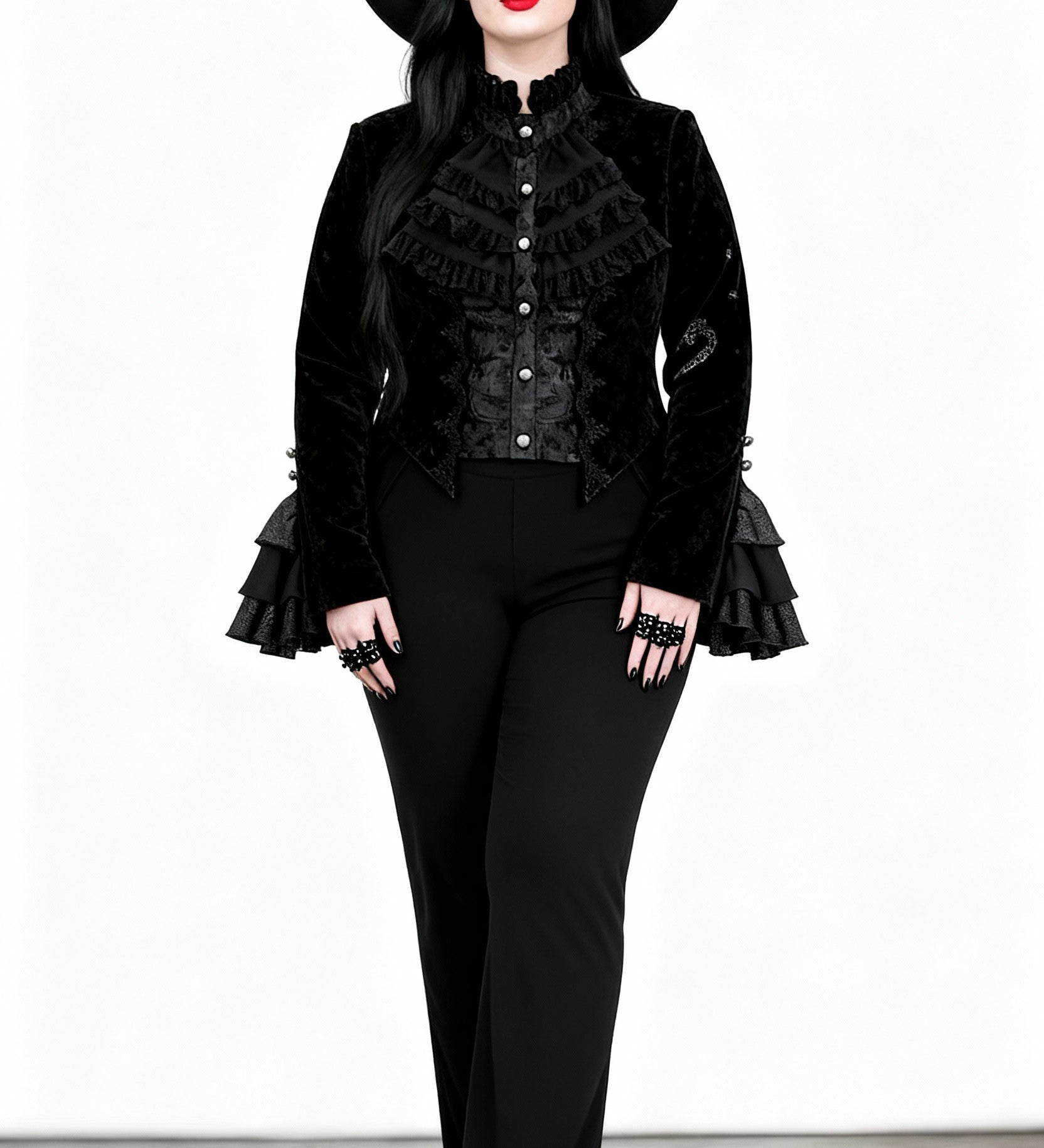 'Lightless Dawn' Gothic Swallow-Tailed Coat with Ruffles
