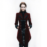 'Crimson Moon' Bestickter Gothic-Mantel mit hohem Kragen