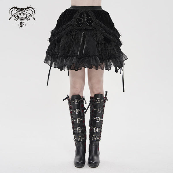 Dark Heart Gothic Lolita Corduroy & Velvet Patchwork EGL Mini Skirt