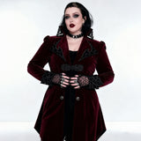 'Crimson Moon' Embroidered Gothic coat with High Collar