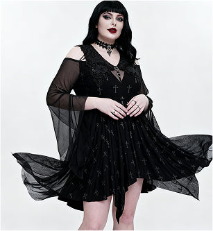 'Pitch Black' Gothic Crucifix Print Dress