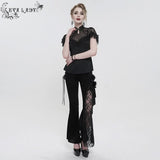 'Last Flight' Gothic Asymmetric Flared Pants (Black)