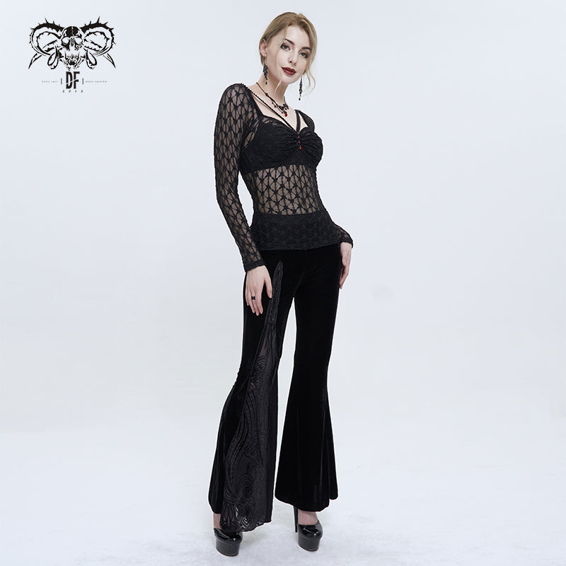 'Tongue In Cheek' Gothic Mesh Printed Top