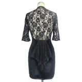 Daily Lace Raglan Sleeves Rose Mesh Flocking Sexy Women Deep V Velvet Dress With Lotus Leaf