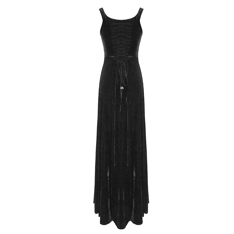 Gothic Party Queen Velvet Flat Shouders Lace Up Deep V Chest Slim Sexy Long Dress