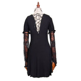 Gothic Sexy Women Mid Length Gothic Patterned Lace Modal T Shirt With Necklace