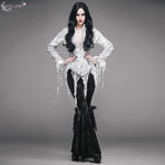 Daily Lace Tassels Sexy Women Long Sleeves Lace Up Printed White Blouse