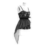 Asymmetric Embroidered Organza Hem Velvet Belt Sexy Women Lace Camisole