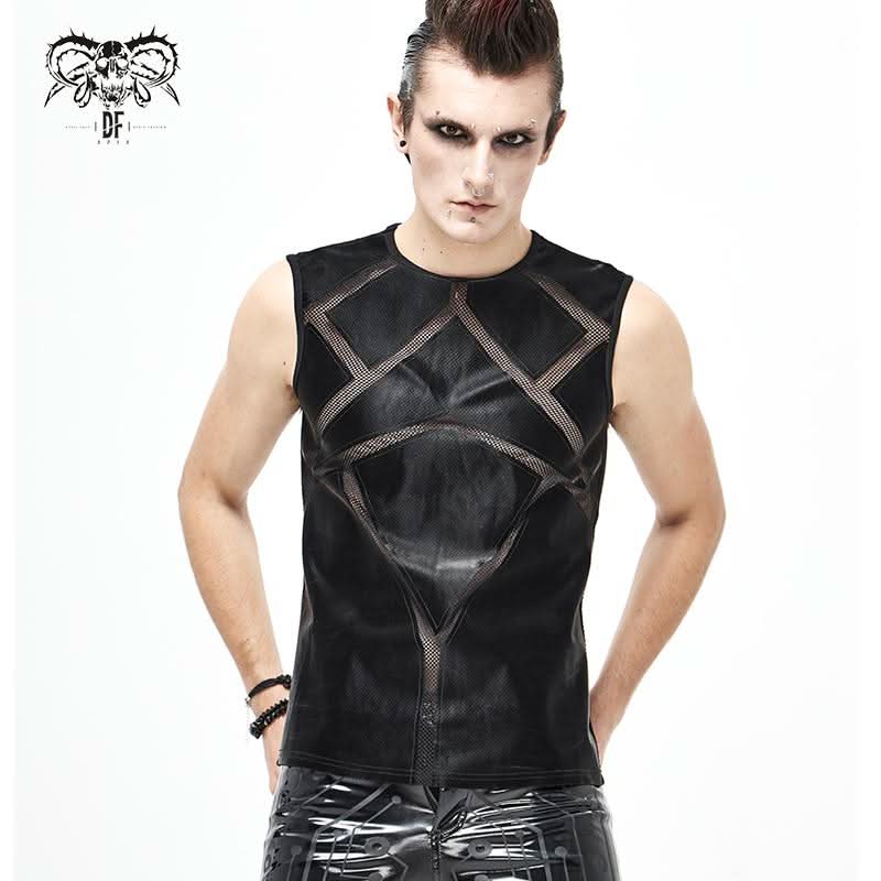 Tt161 Men Shiny Knit Patchwork Vest