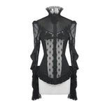 See Through Diamond Pattern Lace Sexy Ladies Gothic Chiffon Blouse With Beaded Flower