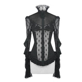 See Through Diamond Pattern Lace Sexy Ladies Gothic Chiffon Blouse With Beaded Flower