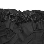 Horizontal Neck Elastic Rubber Waist Stretchy Women Black Shirts With Rose Flower