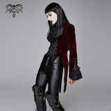 Autumn Red Women Gothic Party Paisley Jacquard Velvet Swallow Tailed Jackets