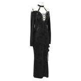 Club Punk Side High Fork Sexy Ladies Slim Fit Long Dress With Chocker