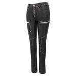 Punk Biker Block Shaped Patchwork Hand Rubbed Gray Women Leather Pants