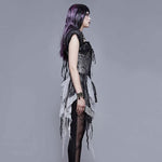 Black And Silver Irregular Chiffon Lace And Ruffles Hem Corset With Shoulder Strap