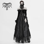 Gothic Off Shoulder Lace Pleated Sexy Women Formal Long Dress With Fur Collar