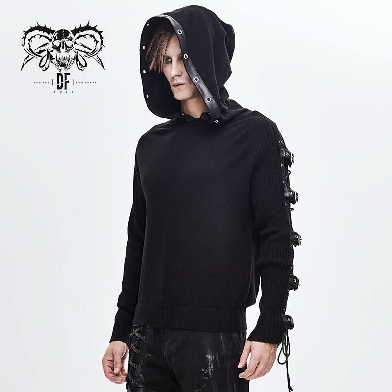 Darkness Asymmetrical Sleeves Designer Men Punk Hooded Sweater With Loops