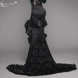 Short Front And Long Back Multi Layer Wavy Flounces Floor Length Gown Stretchy Half Skirts