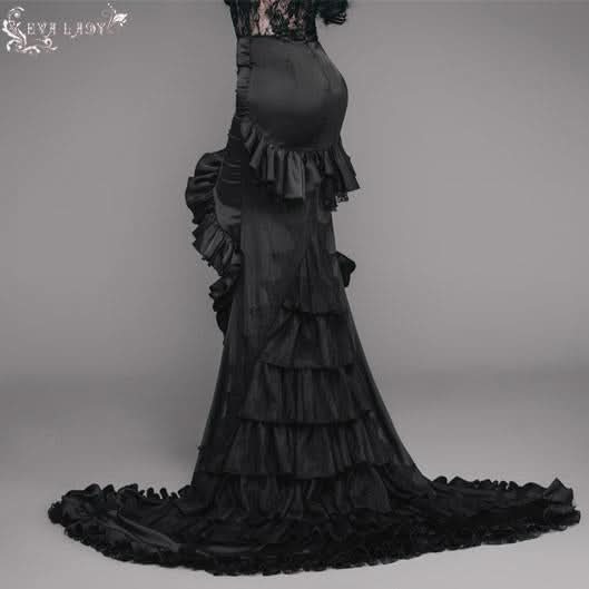 Short Front And Long Back Multi Layer Wavy Flounces Floor Length Gown Stretchy Half Skirts