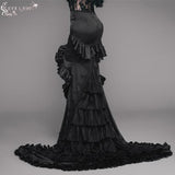 Short Front And Long Back Multi Layer Wavy Flounces Floor Length Gown Stretchy Half Skirts
