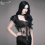 Gothic Adjustable Steel Buckles Fishbone Transparent Lace Corset With Feather Flowers