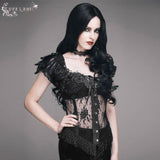 Gothic Adjustable Steel Buckles Fishbone Transparent Lace Corset With Feather Flowers