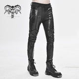 Robot Armor Gloss Printing Skinny Black Stretch Men Trousers