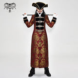 Pirate Style Red And Gold Jacquard Gothic Pattern Men Long Coat