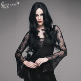 'Rose Garland' Gothic Top With Mesh Neckline and Sleeves