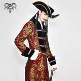 Pirate Style Red And Gold Jacquard Gothic Pattern Men Long Coat