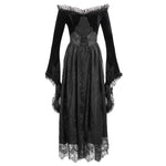 Gothic Off Shoulder Lace Pleated Sexy Women Formal Long Dress With Fur Collar