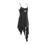 Daily Asymmetrical Punk Black Gray Torn Broken Holes Knitted Women Slip Dress