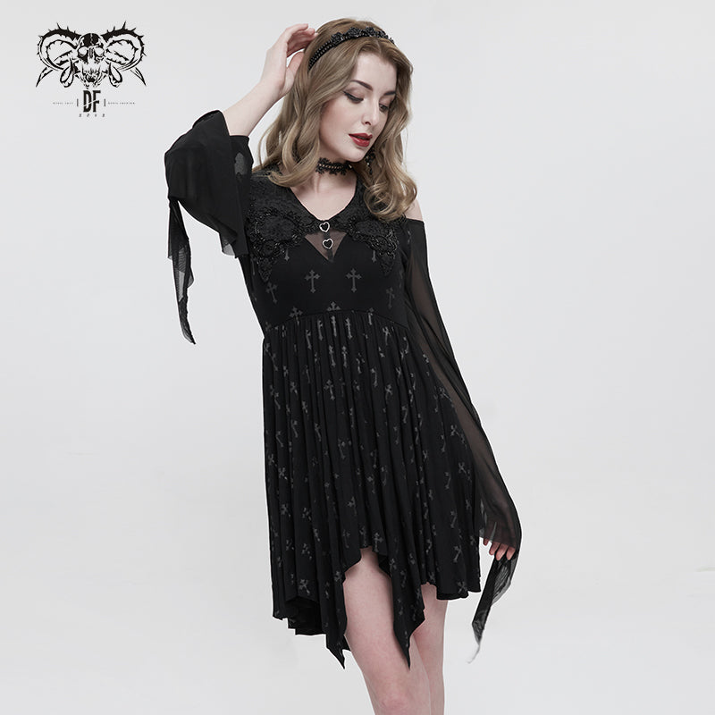 'Pitch Black' Gothic Crucifix Print Dress