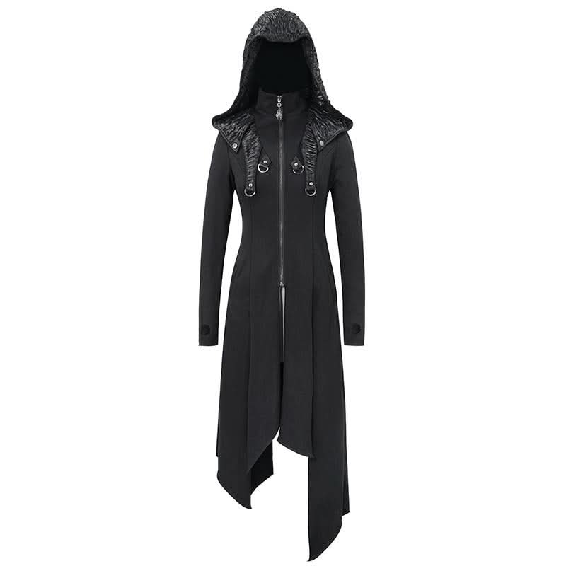 Women Winter Fur Slim Punk Fleece Hooded Long Coat With Loops