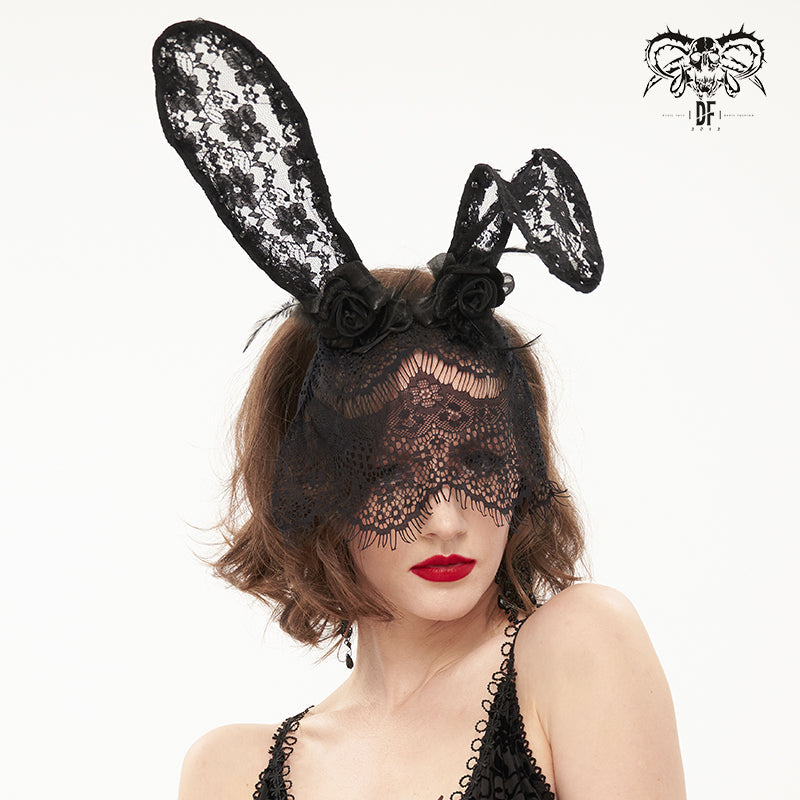 'Sixties Fever Dream' Gothic Bunny Ear Headband With Veil