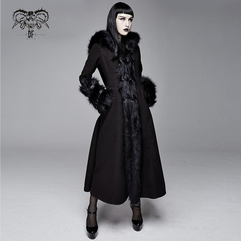 Womens Vintage Style Embroidered Faux Fur Hooded Cape Coat Winter Cloak  Jacket L