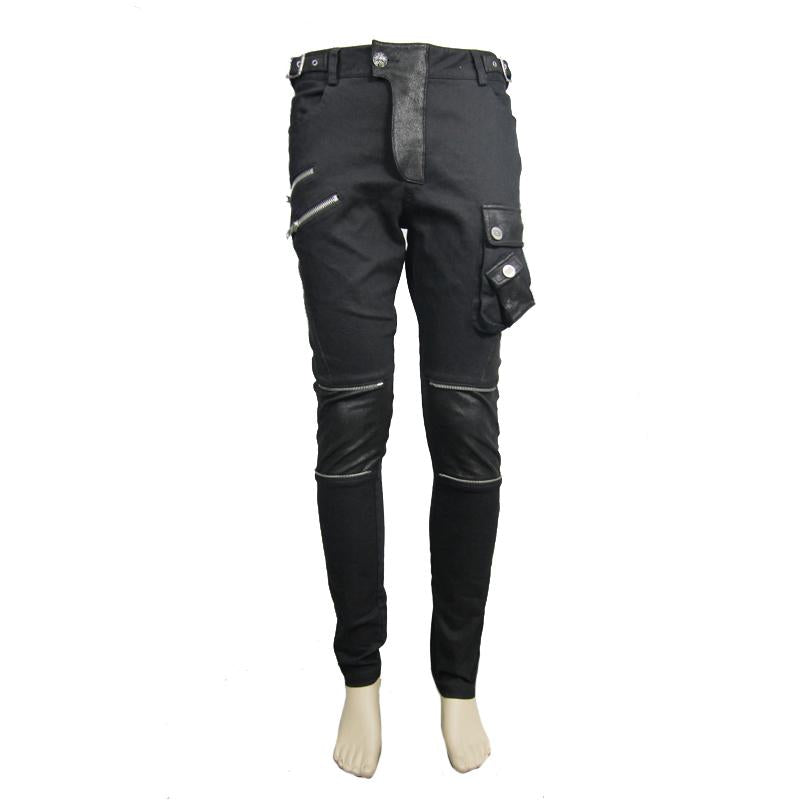 Black Punk Rock Multi Bag Men Trousers With Zipper