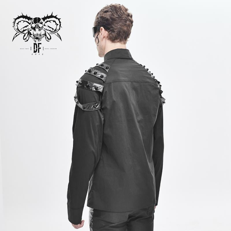 Cyberpunk Darkness Raglan Long Sleeve Men Shirts With Leather Loops