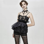 Asymmetric Embroidered Organza Hem Velvet Belt Sexy Women Lace Camisole