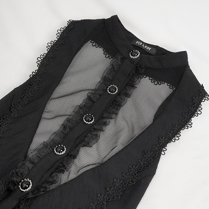 'September Sun' Gothic Sleeveless Button-up Top (Black)