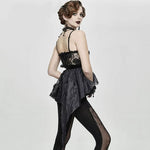 Asymmetric Embroidered Organza Hem Velvet Belt Sexy Women Lace Camisole