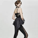 Asymmetric Embroidered Organza Hem Velvet Belt Sexy Women Lace Camisole
