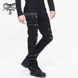 Daily Life Wear Men Metallic Punk Broken Holes Trousers With Loops