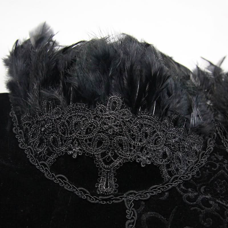 Gothic Wedding Strapless Feathered Sexy Short Velveteen Dress With Rose Lace Tail