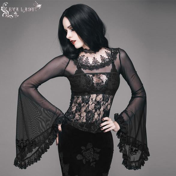 Solemn' Gothic Stretchable Floral Mesh Top