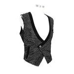 Gothic Wedding Bridegroom Napoleon Collar Pleated Asymmetrical Men Black Waistcoats
