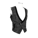 Gothic Wedding Bridegroom Napoleon Collar Pleated Asymmetrical Men Black Waistcoats