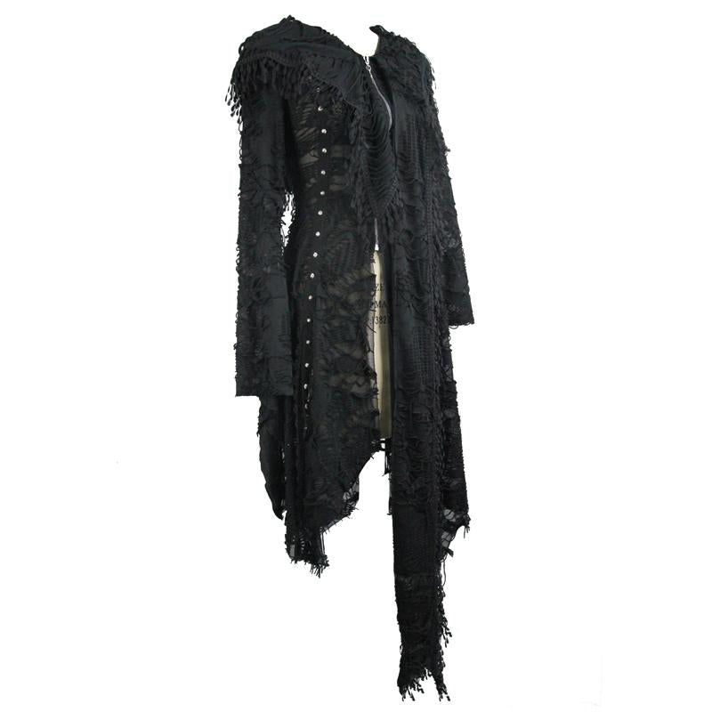 Darkness Ragged Horn Sleeve Women Punk Long Coat With Cap And Scarf