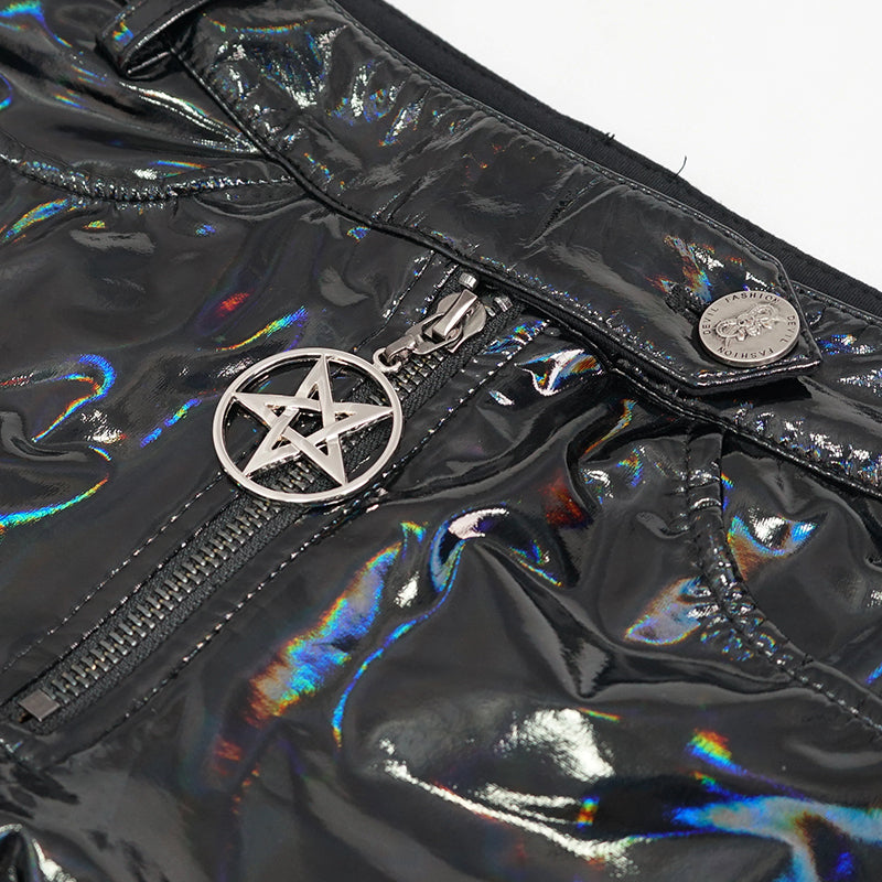 ‘Despair Rid-den' Punk Iridescent PU Leather Shorts
